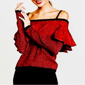 NWT BB DAKOTA Debeney Striped Off-the-shoulder Sweater